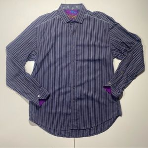 Robert Graham Purple White Striped Button Down Shirt Mother Of Pearl Buttons XL